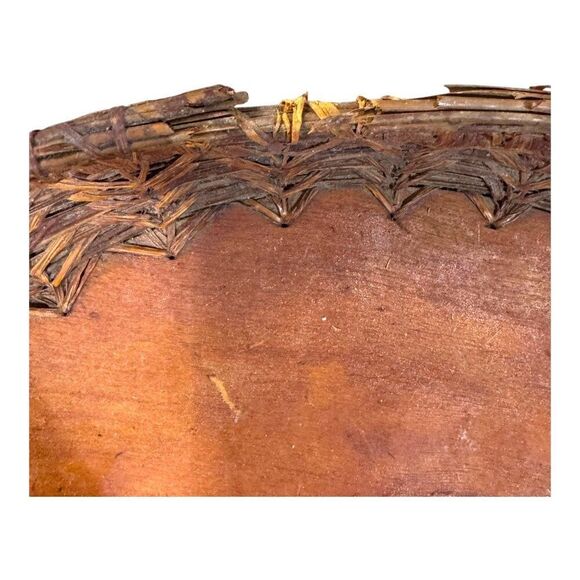 Antique Oval Wicker & Wood Serving Tray  Intricate Weave & Handle Design READ - Picture 3 of 8